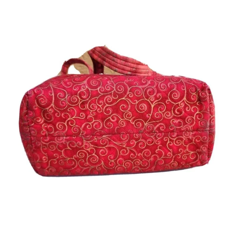 VTG Quilted Red Brick Tie-Dye Drawstring Multi Pocket Arts & Craft Cotton Bag
